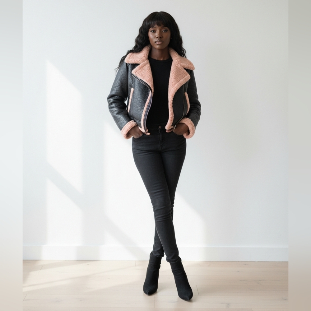 Faux leather trimmed coat